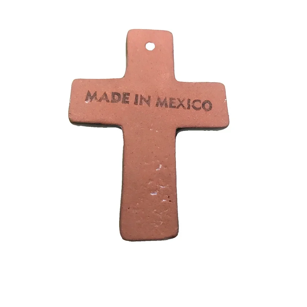 Ceramic Red Clay Cross Pendant Colorful Green Orange Mexico